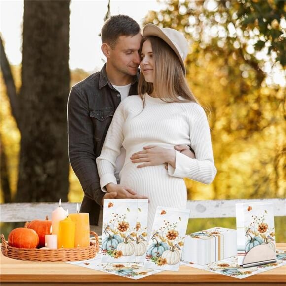 100Pcs Fall Pumpkin Paper Napkins Watercolor Floral Thanksgiving Napkins Fall - Picture 5 of 7